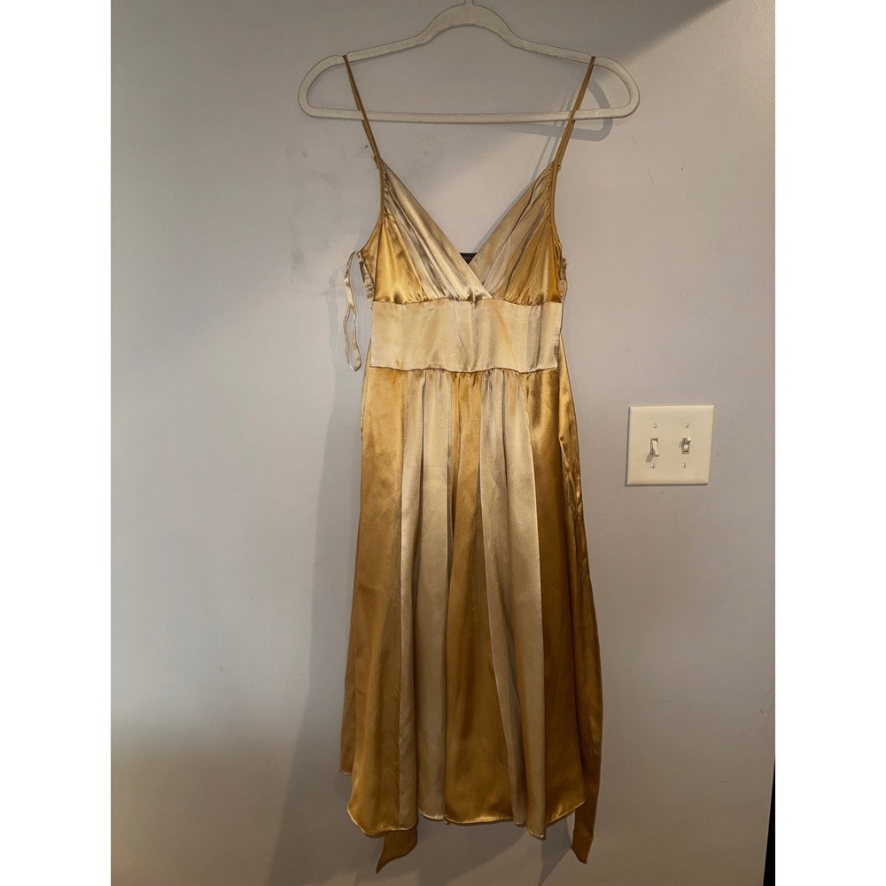 Y2K 90s Arden B Gold Silk Colorblock Midi Dress V-Neck Size 2 NWT